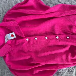 Vibrant Pink Button-Up Blouse
